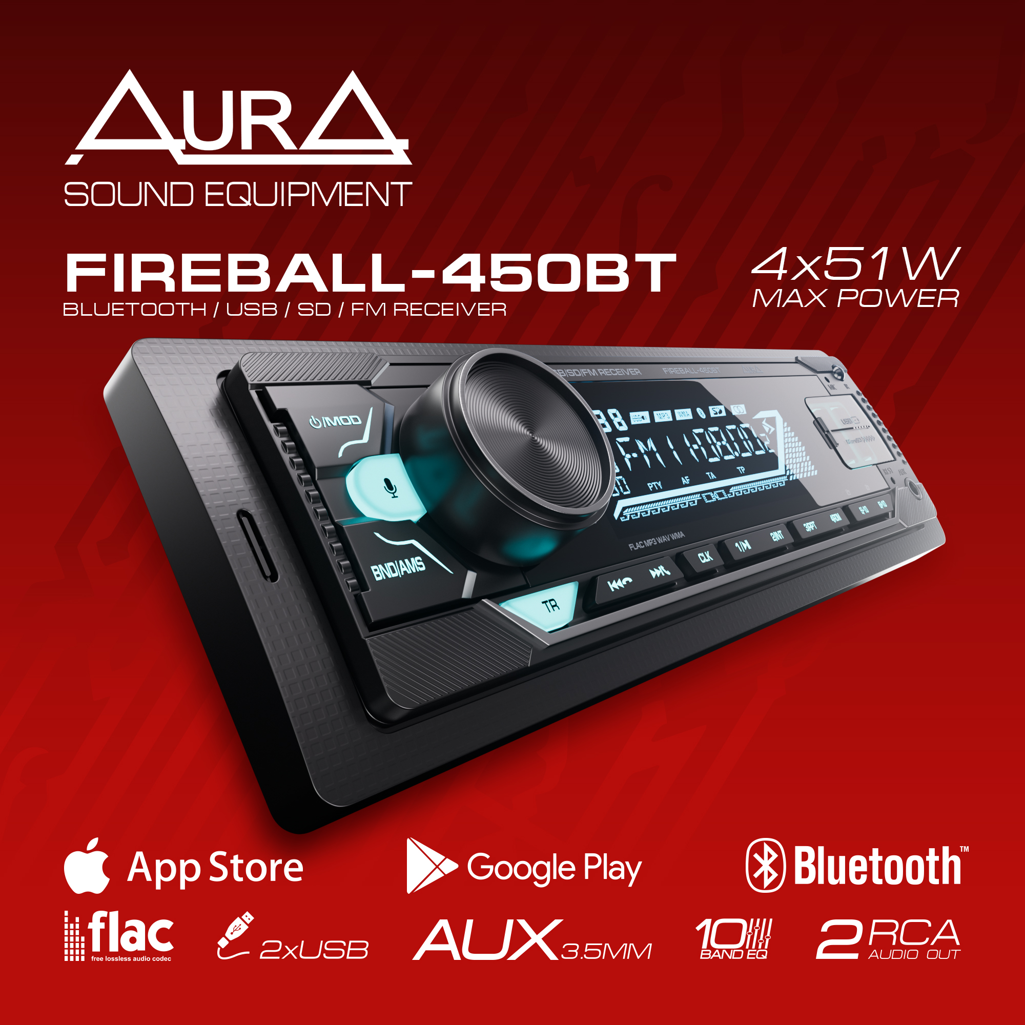 Автомобильный USB/SD ресивер AurA FIREBALL-450BT