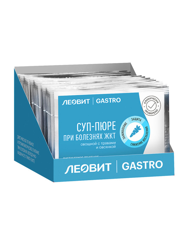 

Суп-пюре ЛЕОВИТ GASTRO при болезнях ЖКТ овощной с травами и овсянкой 20 шт по 15 г
