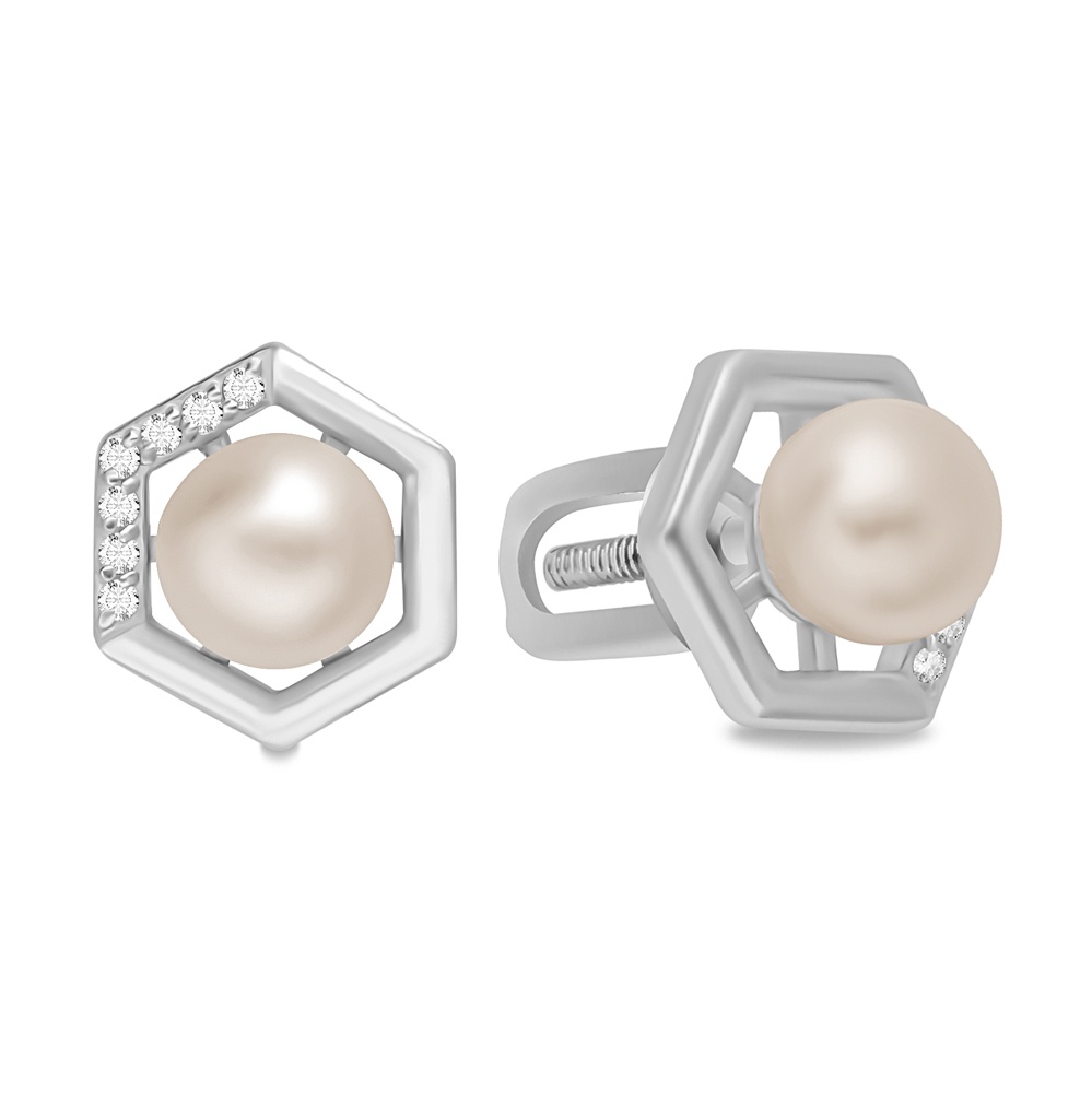 

Серьги пусеты из серебра 585Gold 702010574, жемчуг культивированный/фианит, 702010574
