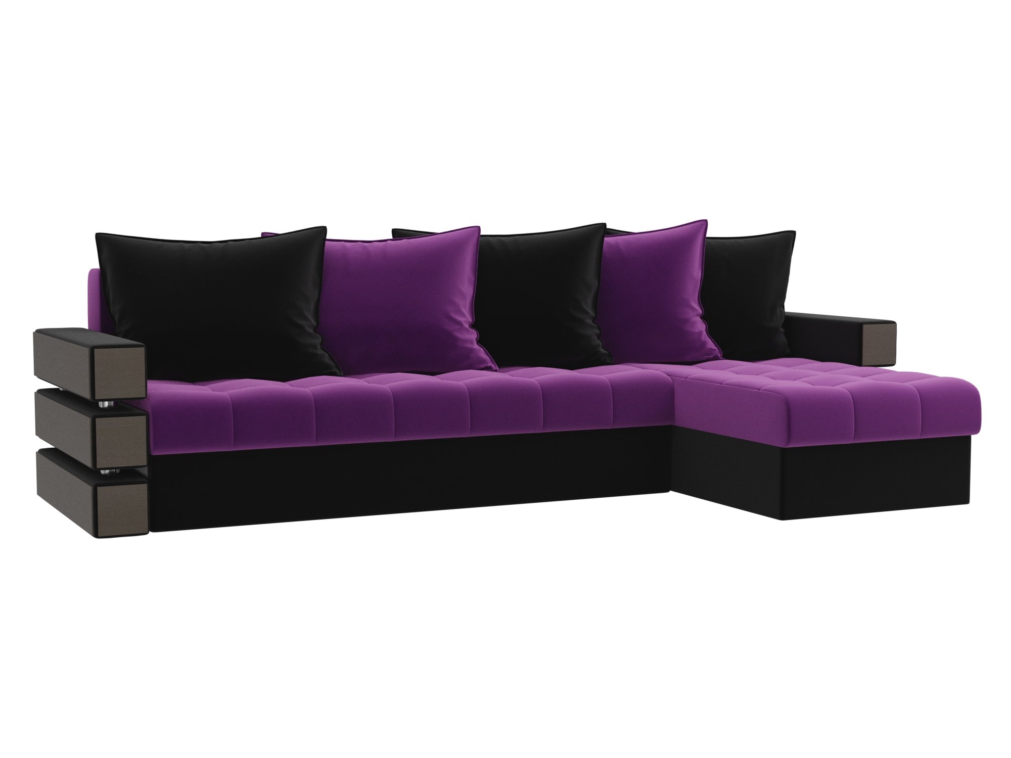 

Угловой диван Венеция правый микровельвет фиолетовый/черный, Угловой диван Венеция правый угол