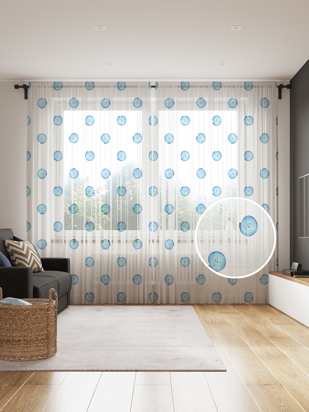 

Фототюль JoyArty "Спиральный горох", 145x265см (2 полотна со шторной лентой + 50 крючков), Спиральный горох