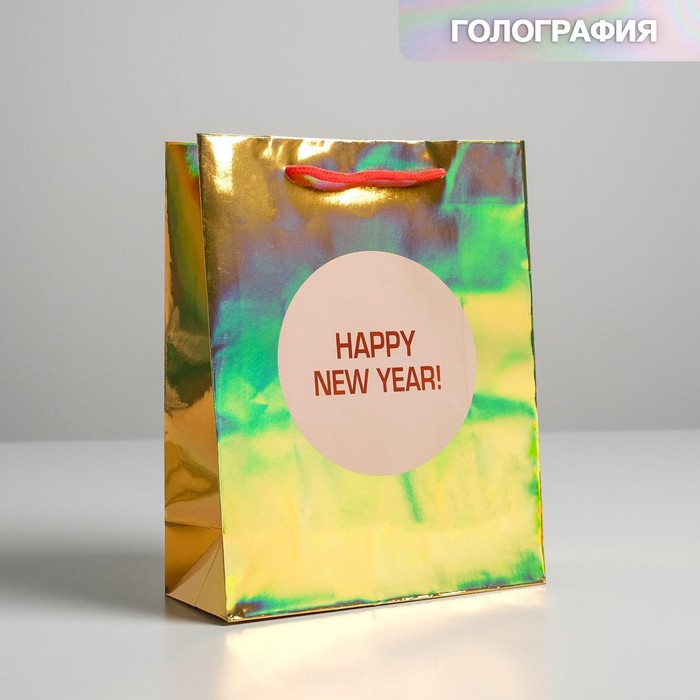 

Пакет голография вертикальный «Happy New year», MS 23 × 18 × 10 см, Коллекция упаковки "Металлизированная"