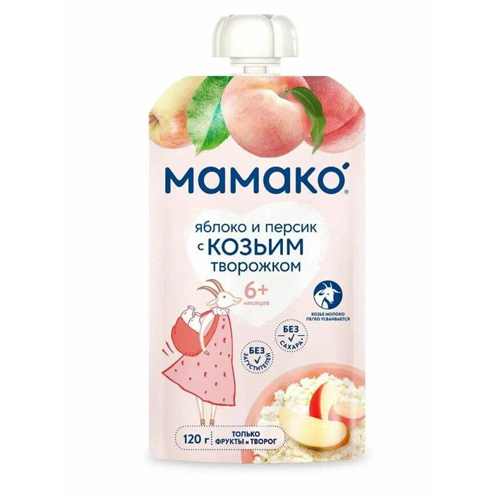 Пюре Мамако яблоко и персик с козьим творожком с 6 месяцев 120 г