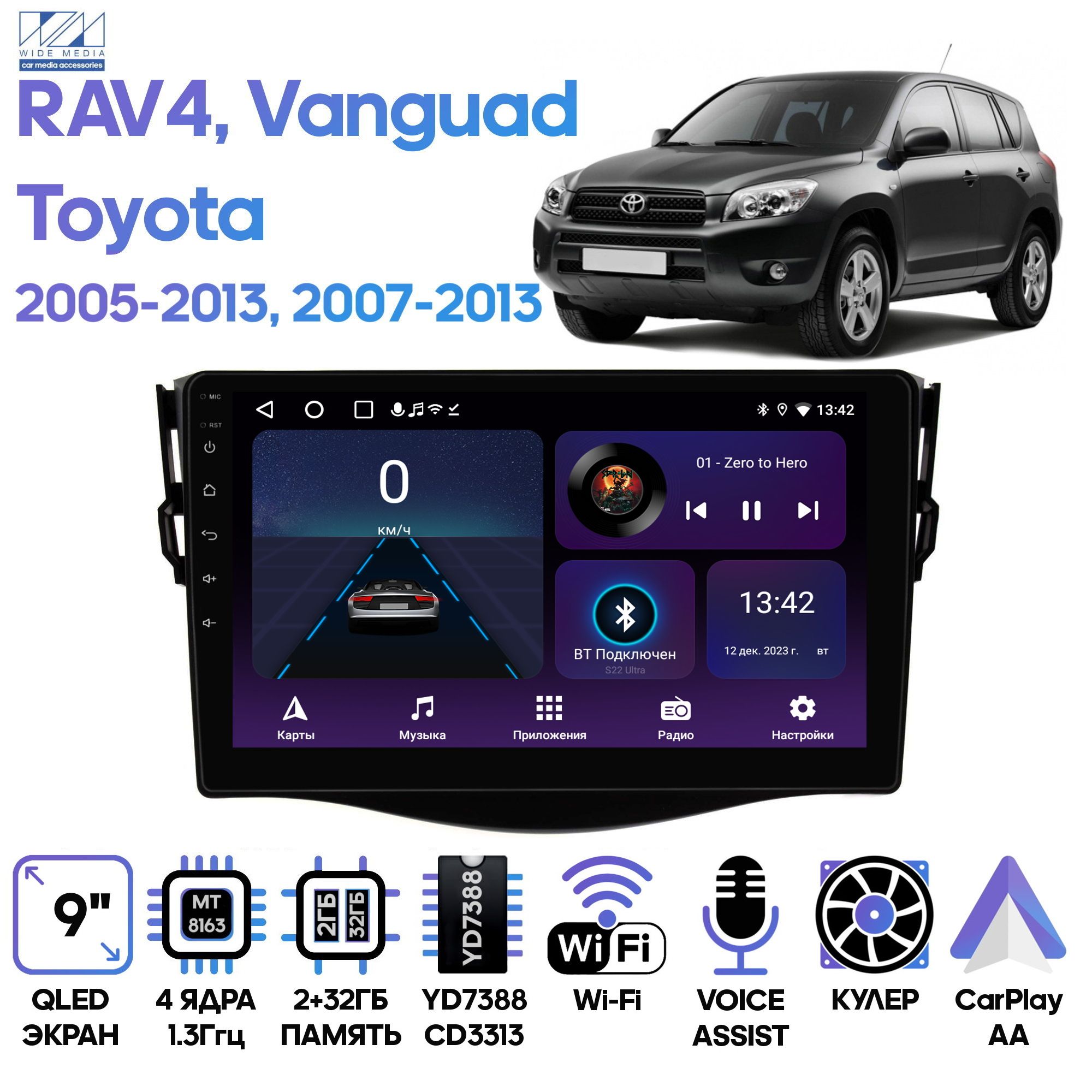 Магнитола Wide Media для Toyota RAV4 2005 - 2013, Vanguard 2007 - 2013 / LC9086ON-2/32T