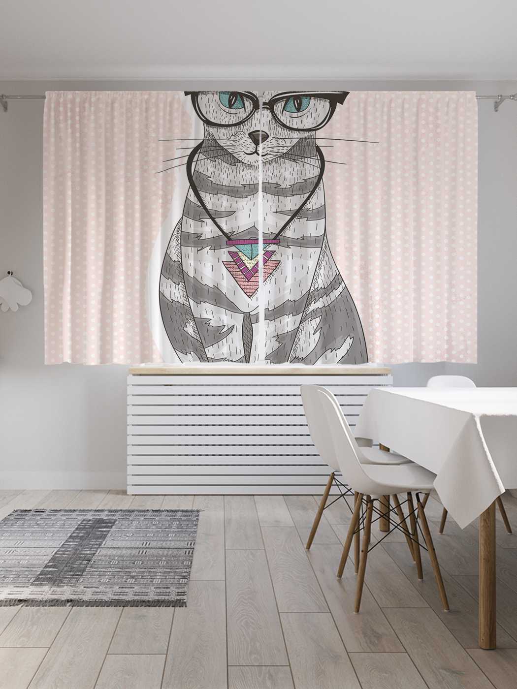 

Классические шторы JoyArty "Котик в косынке", серия Oxford DeLux, 2 полотна 145x180 см, Котик в косынке