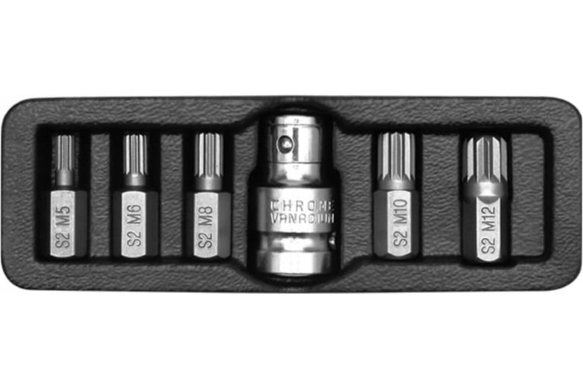 фото Набор бит spline 6 пр m5, m6, m8, m10, m12, 30 мм, переходник 1/2 - 10 мм yato