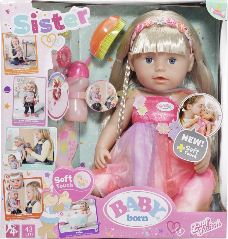 фото Кукла zapf creation baby born 833-711 сестричка soft touch в платье единорога 43 см