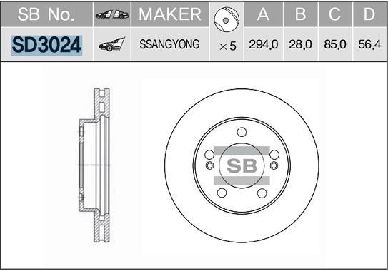 

Тормозной диск Sangsin brake передний для SsangYong Action, Rexton 294 мм SD3024