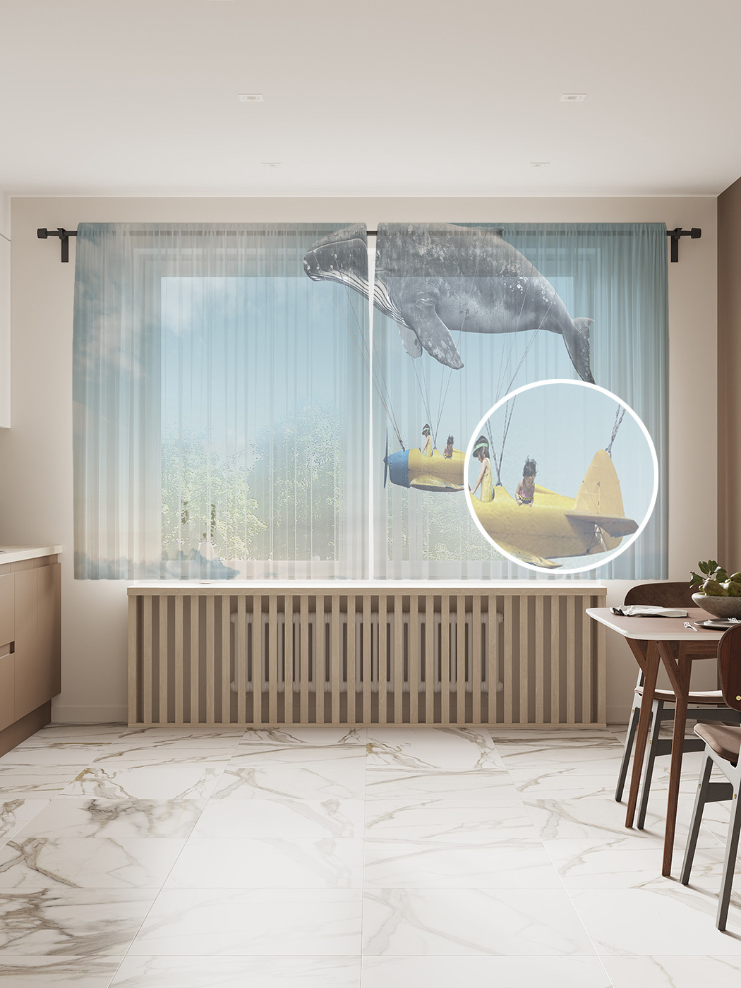 

Фототюль JoyArty "Китовый самолет", 145x180 см (2 полотна со шторной лентой + 50 крючков), Китовый самолет