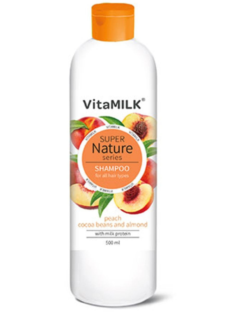 Шампунь для волос Vitamilk Super nature Персик, Зерна какао и миндаля, 500 мл