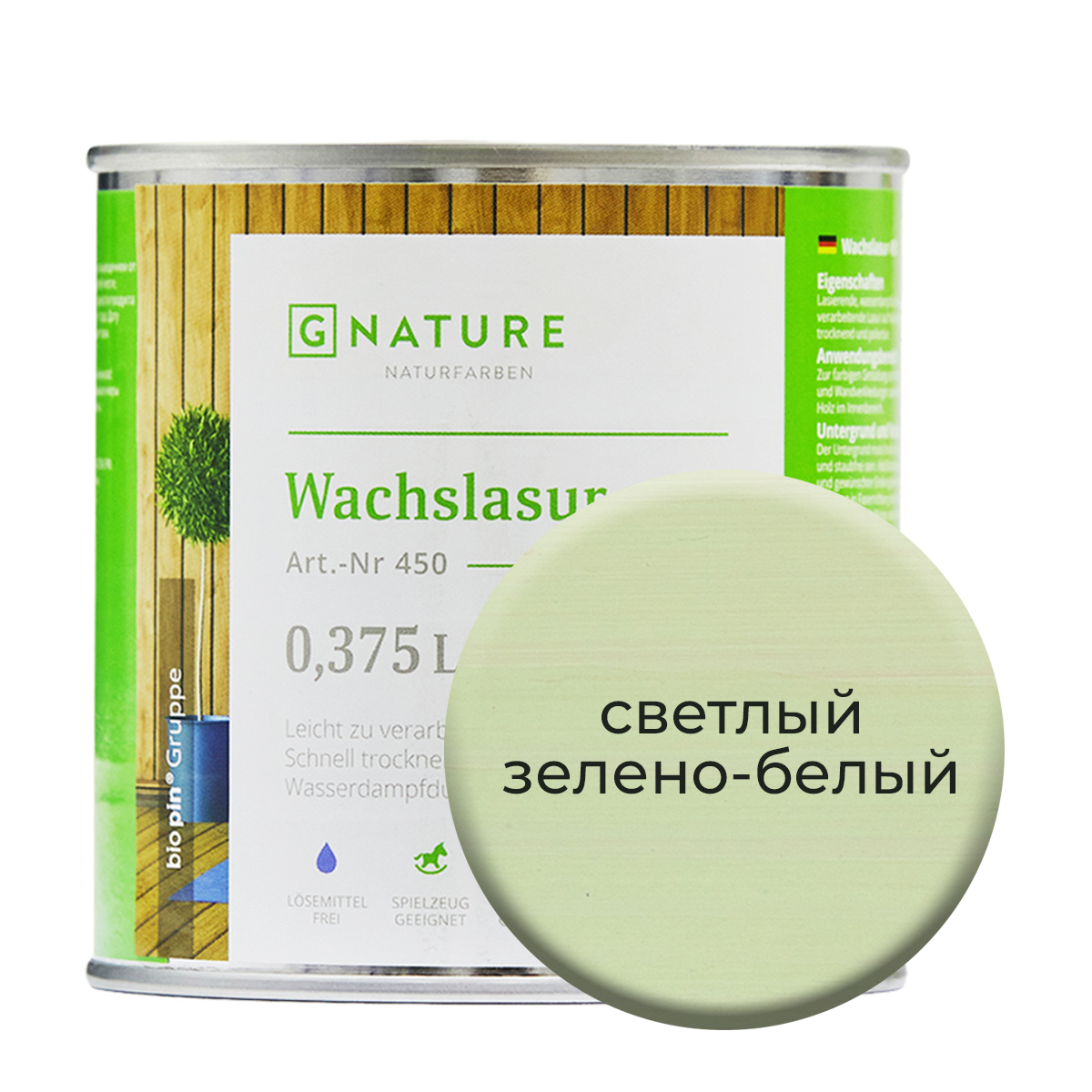 

Воск-лазурь Gnature 451 на белой основе 375 мл Светлый зелено-белый, Белый;зеленый, 451 Wachslasur