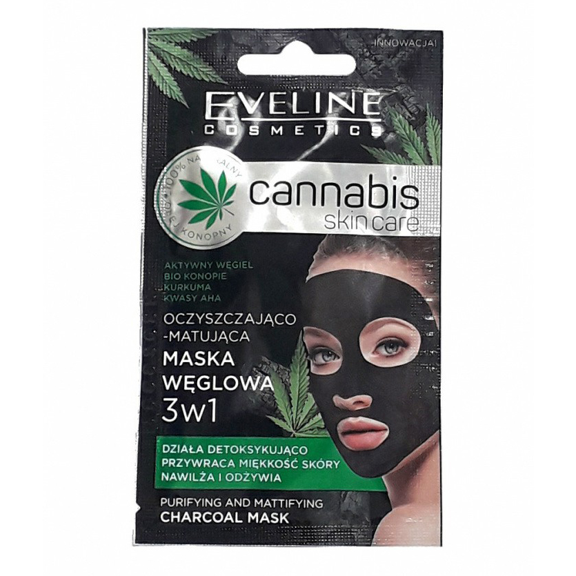 фото Маска eveline cannabis skin care очищающее-матирующая угольная 7 мл