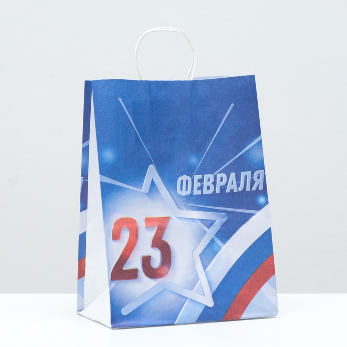 

Пакет крафт "С 23 февраля", крученая ручка 22 х 12 х 29 см