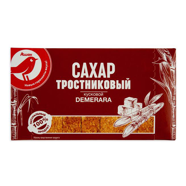 Сахар тростник. кусковой АШАН Красная птица 0,5 кг.