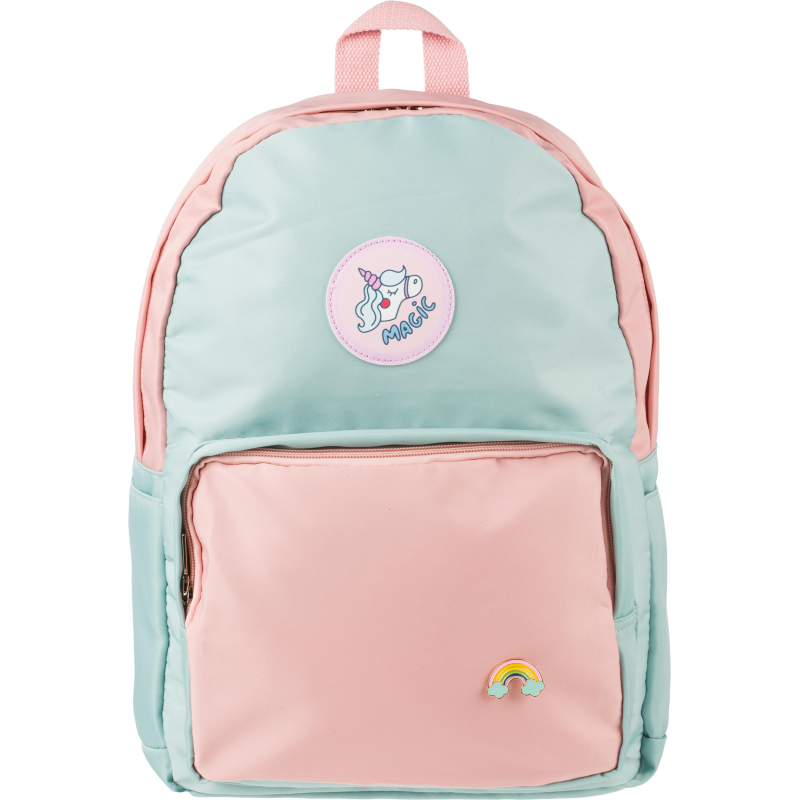 Рюкзак №1 School голубой с розовым эмблема Единорог