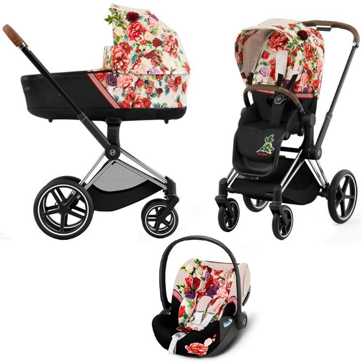 фото Коляска 3в1 cybex priam iv spring blossom light шасси chrome brown