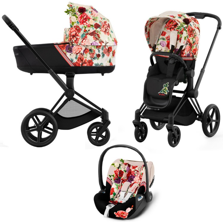 фото Коляска 3в1 cybex priam iv spring blossom light шасси matt black