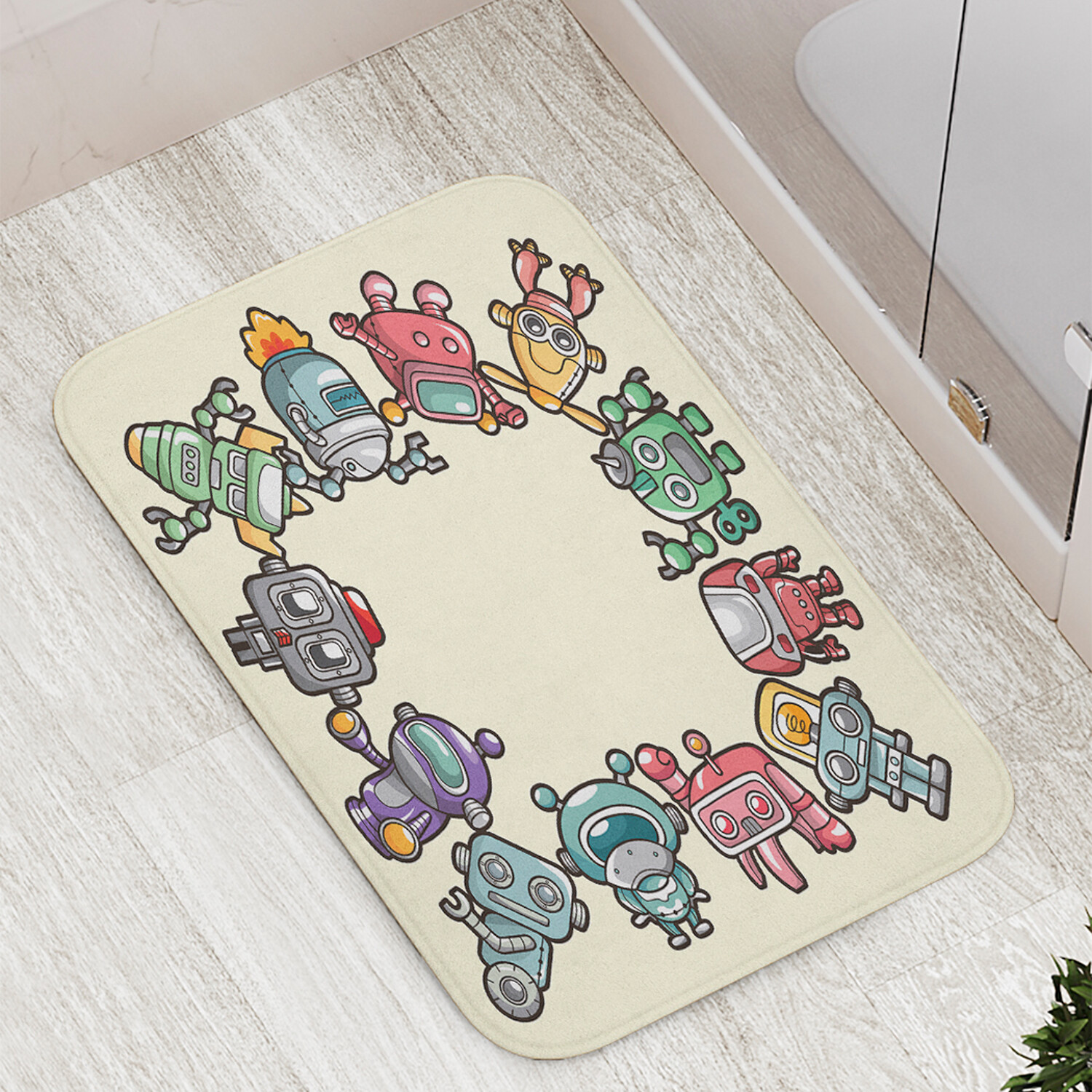 

Коврик противоскользящий JoyArty "Круговорот роботов" для ванной сауны бассейна 77х52см, Круговорот роботов