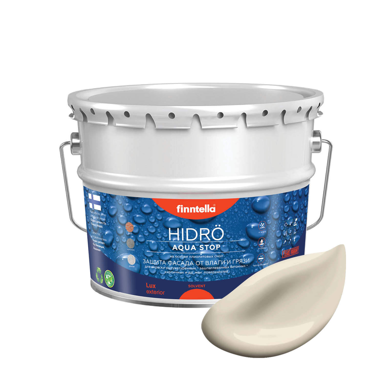 

Краска HIDRO, LIINAVAATTEET Светло-бежевый, 9л, HIDRO самоочищающаяся фасадная со свойствами лотоса, плиолит-полиуретановая