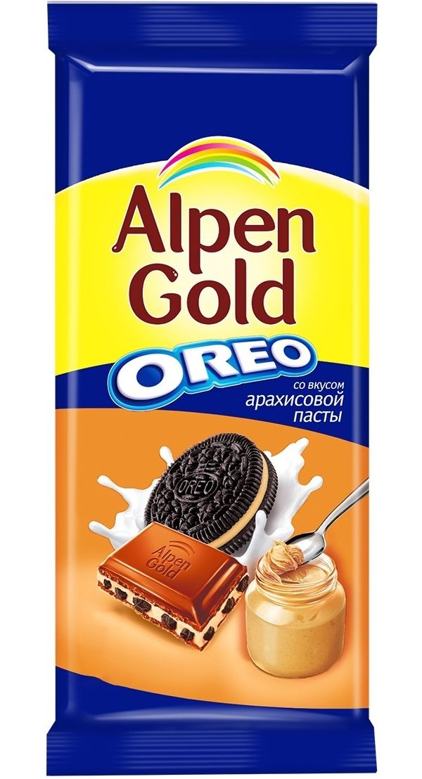 фото Шоколад alpen gold орео молочный со вкусом арахисовой пасты и кусочками печенья 90 г