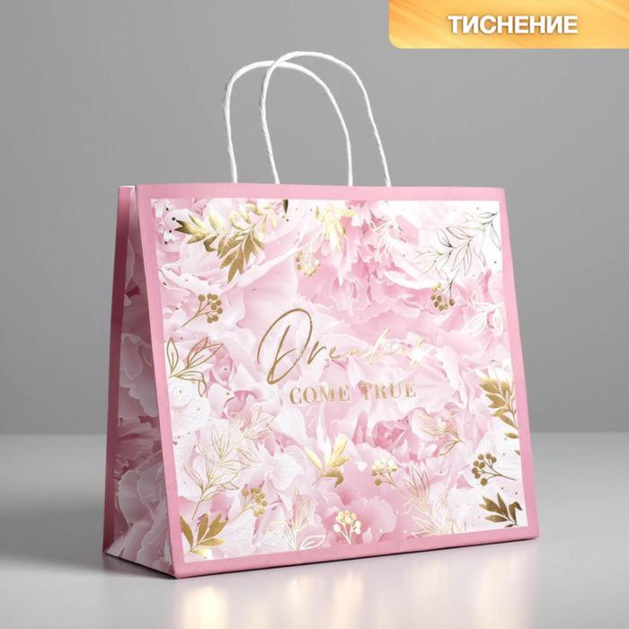 

Пакет крафтовый «Dreams», 26 х 30 х 11,5 см, Розовый, Коллекция упаковки "Нежные цветы"