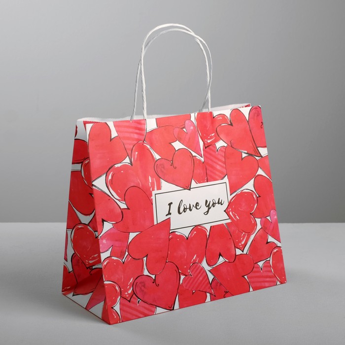

Пакет крафтовый «I love you», 22 × 25 × 12 см, Подарочная упаковка 14 февраля