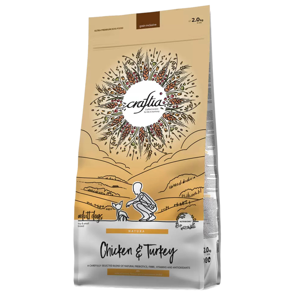 

Сухой корм для собак Craftia Natura для взрослых, мелких пород, с курицей и индейкой, 2 кг