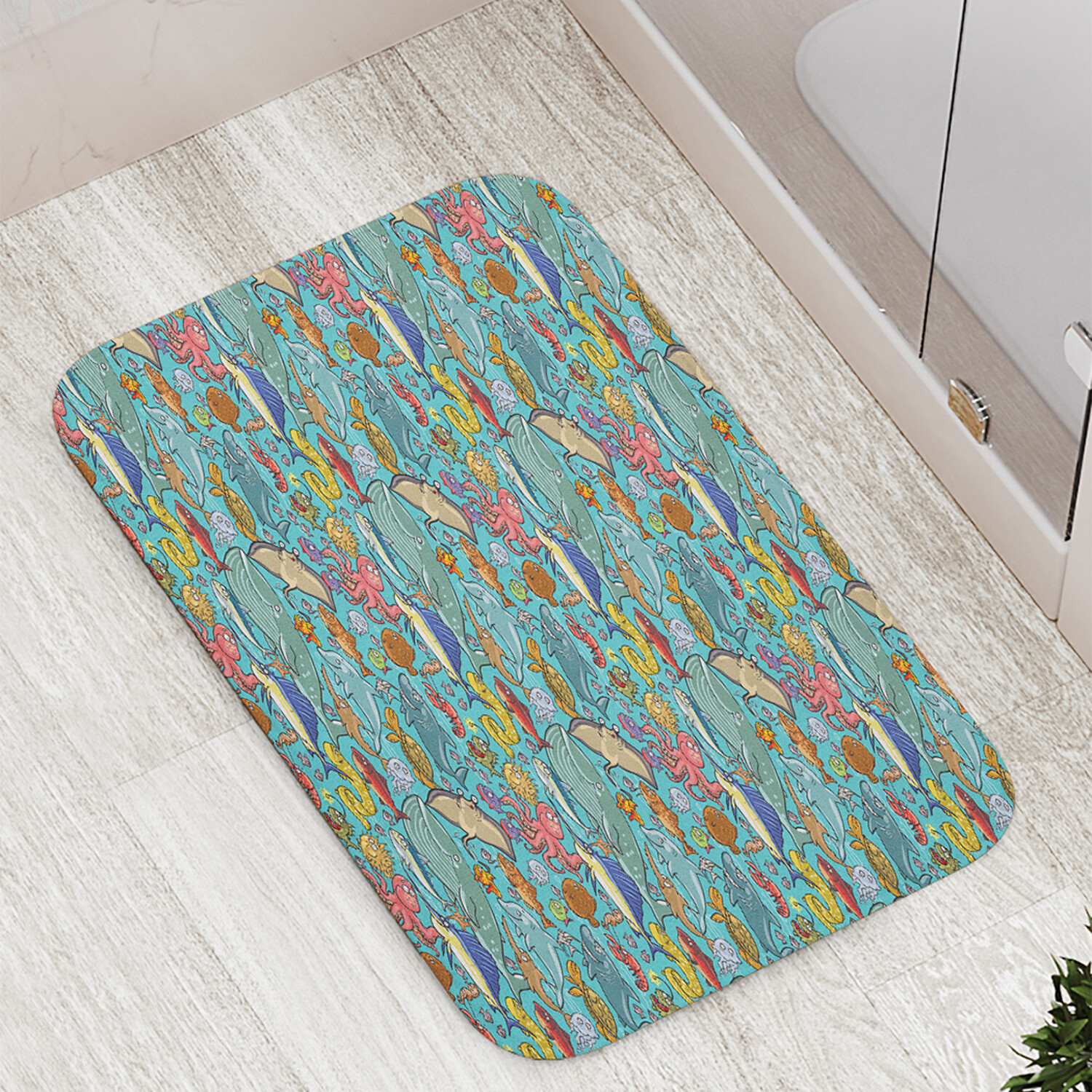 

Коврик противоскользящий JoyArty "Морское население" для ванной сауны бассейна 77х52 см, Морское население