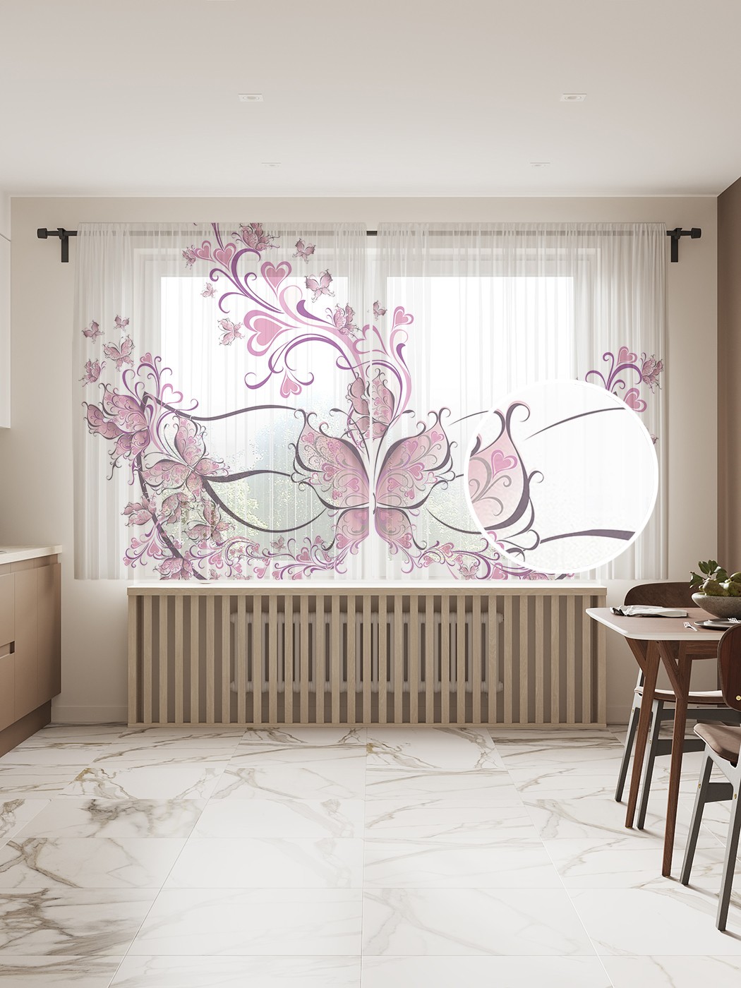 фото Фототюль joyarty "цветочная маска", 145x180 см (2 полотна со шторной лентой + 50 крючков)