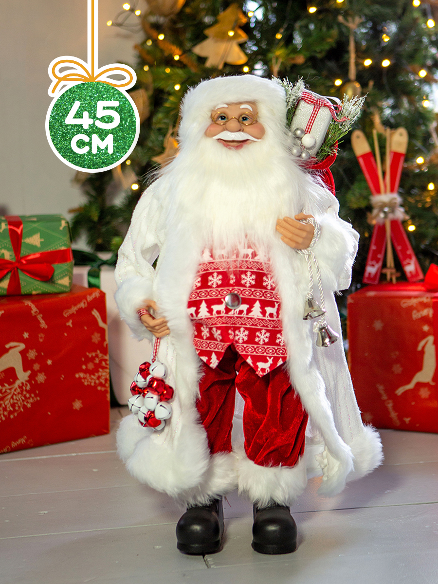 Новогодняя фигурка Maxitoys Дед Мороз в Длинной Белой Шубке MT-150323-2-45 19x23x45 см