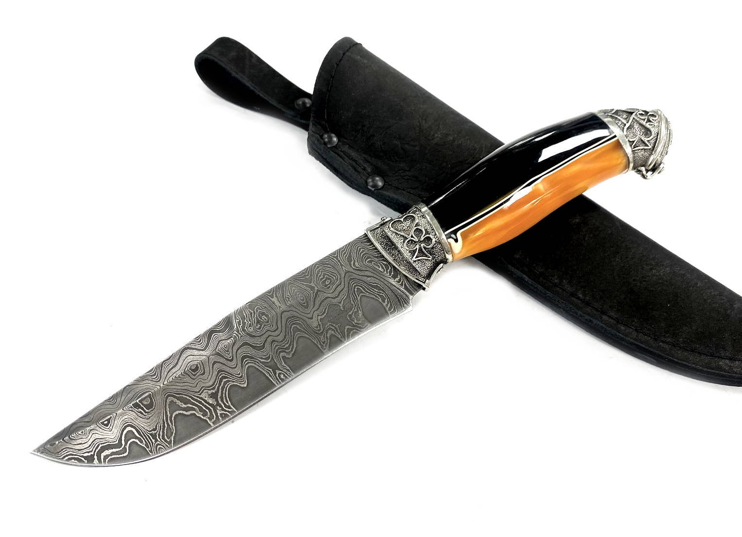 Нож Петров Пума, ламинированная дамасская сталь, акрил композит