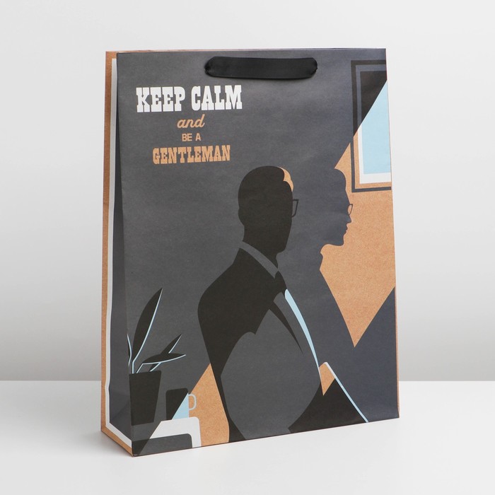 

Пакет крафтовый вертикальный «Keep calm», L 31 × 40 × 11,5 см, Коллекция упаковки "Мужская"