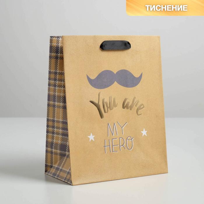 

Пакет крафтовый вертикальный «You are my hero», MS 18 × 23 × 10 см, Коллекция упаковки "Мужская"