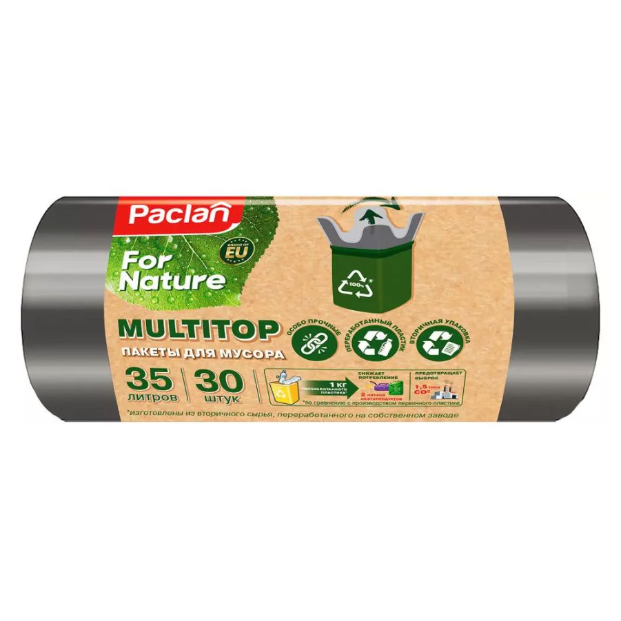 

Мешки Paclan For Nature Multitop для мусора 35 литров 30 шт/рул., Черный, Paclan For Nature Multitop Мешки для мусора 35 литров 30 шт/рул.