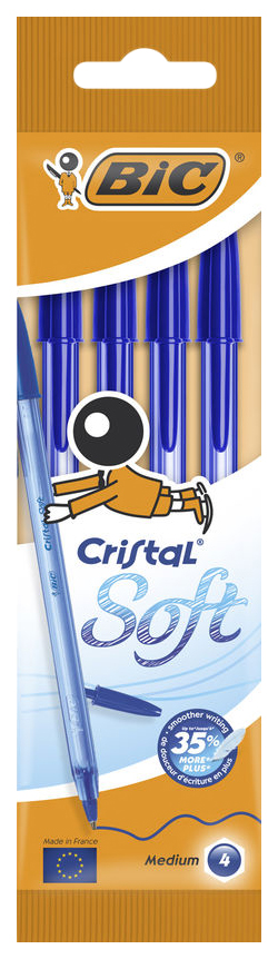 фото Набор ручек шариковых bic cristal soft, синяя, 1,2 мм, 4 шт.