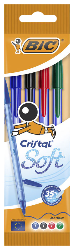 фото Набор ручек шариковых bic cristal soft, разноцветная, 1,2 мм, 4 шт.