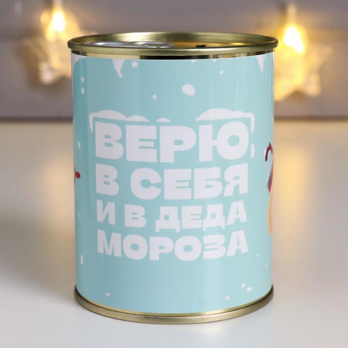 фото Копилка-банка металл "верю в себя и в деда мороза" nobrand