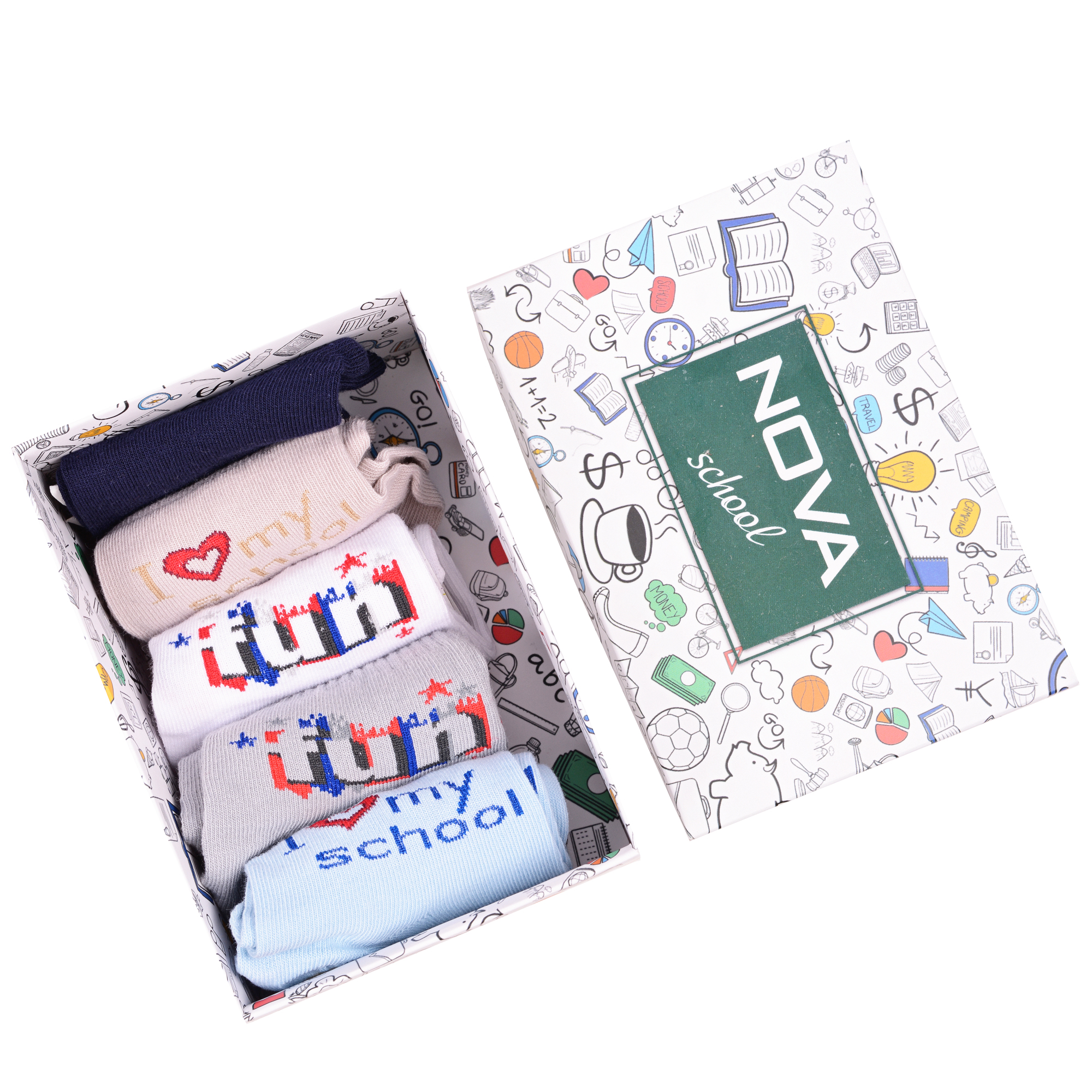

Носки детские Красная Ветка School Box #1, микс 5, 18-20, Белый;розовый;серый;черный, School Box #1