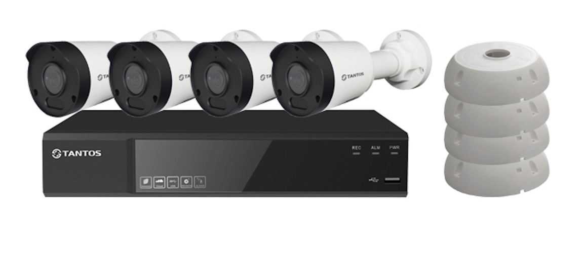Комплект из 4-x IP-видеокамер Tantos (2Mpx2.8mm) с питание по PoE комплект из 8 ми купольных ip видеокамер tantos 2mpx2 8mm с питание по poe