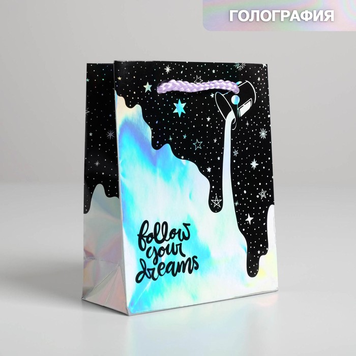 

Пакет подарочный голографический «Follow your dreams», 12 х 15 х 5,5 см, Серебристый