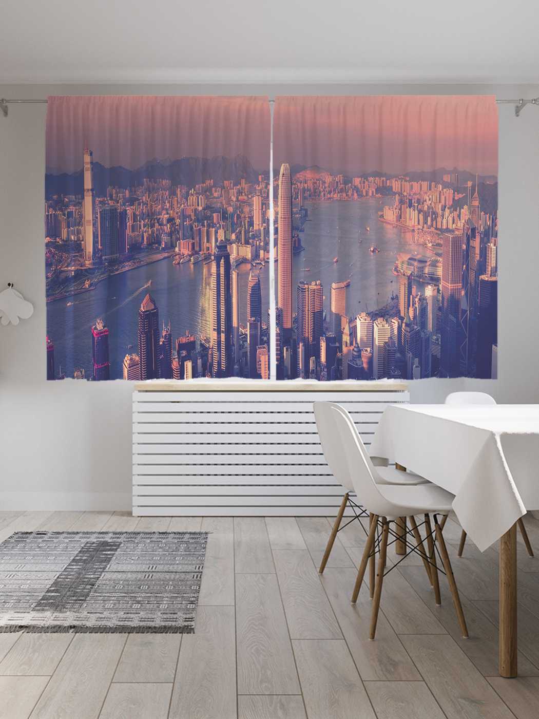 фото Классические шторы joyarty "городской пейзаж бостона", oxford delux, 2 полотна 145x180 см