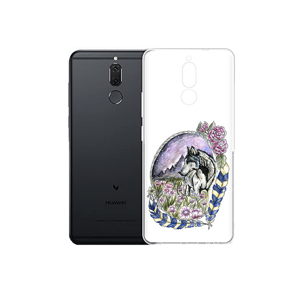 

Чехол MyPads Tocco для Huawei Nova 2i нарисованный волк в цветах с перьями, Прозрачный, Tocco