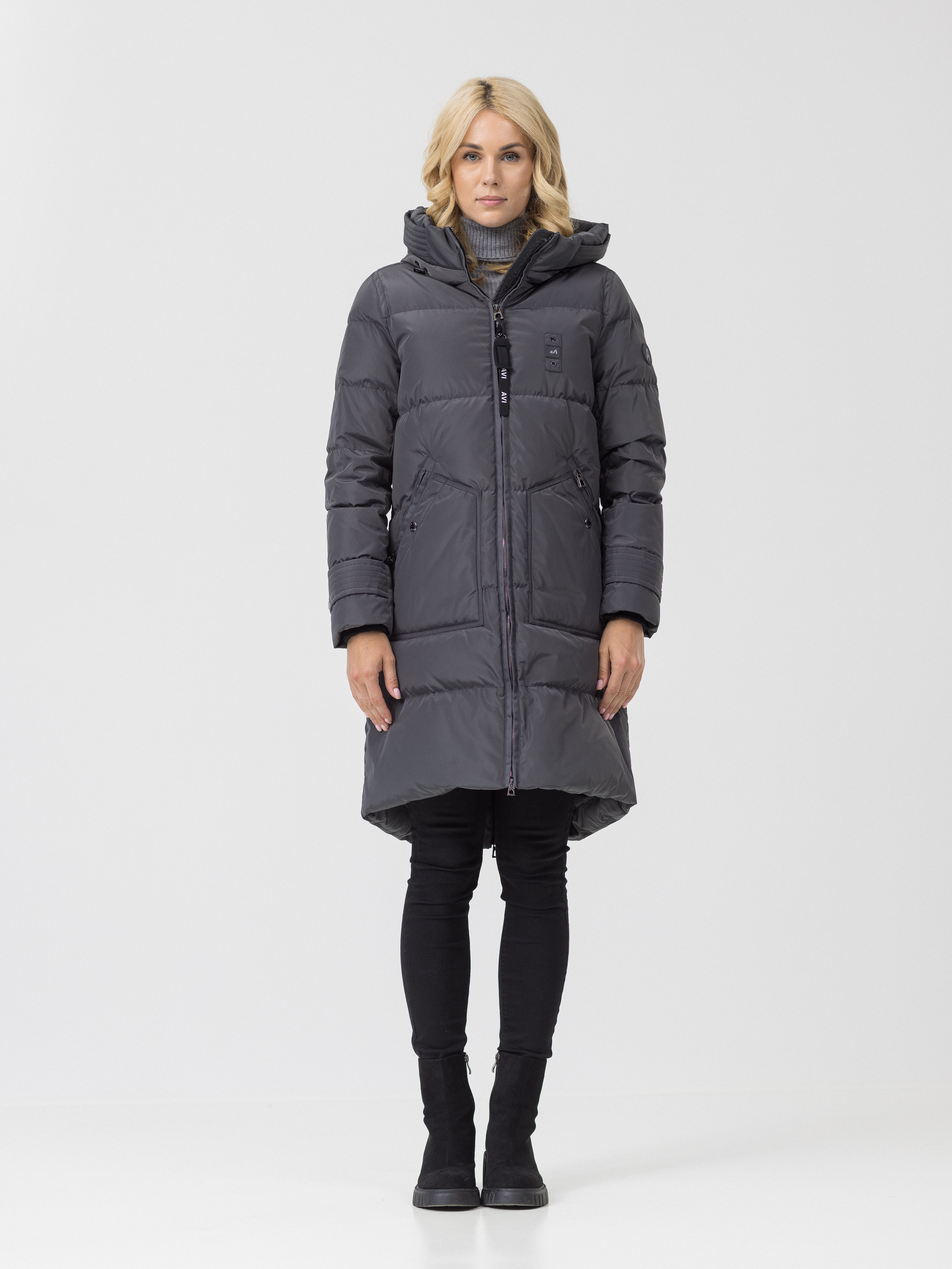 

Пуховик женский Avi A-19009-29 серый 40 EU, A-19009-29