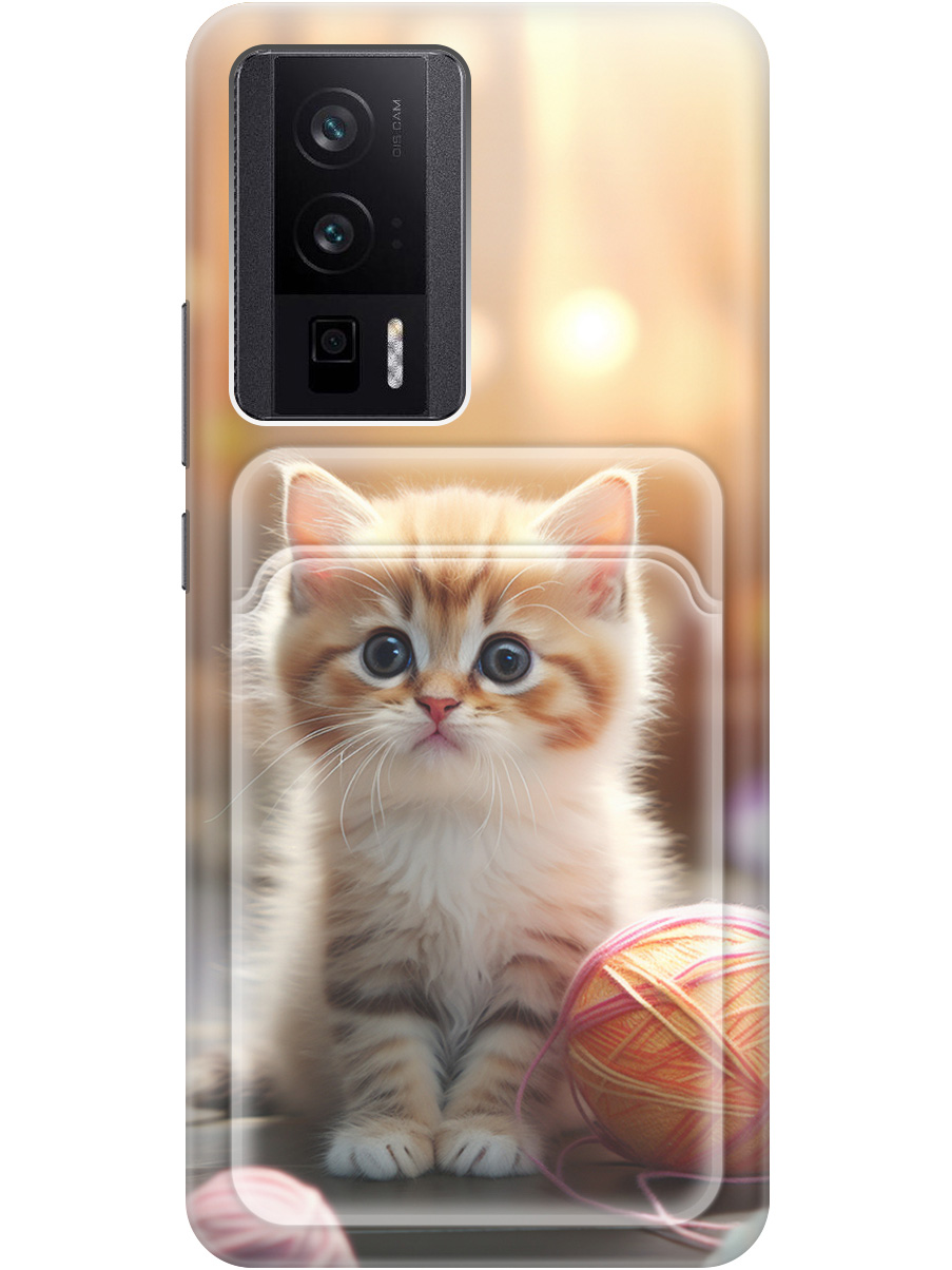 

Силиконовый чехол на Poco F5 Pro с рисунком "Котик и нитки", Белый;желтый;розовый, 20011994