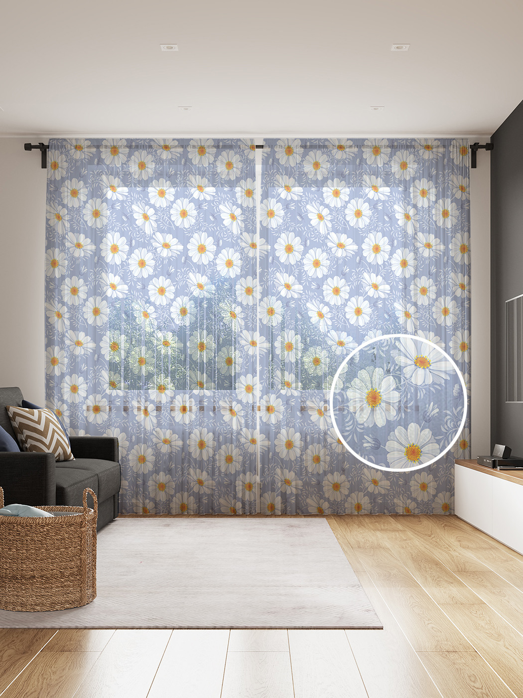 

Фототюль JoyArty "Нежные ромашки", 145x265см (2 полотна со шторной лентой + 50 крючков), Нежные ромашки