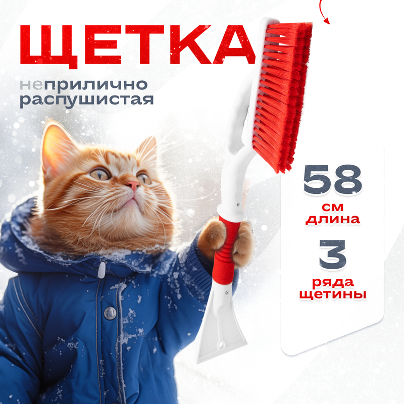 

Щетка от снега со скребком 58 см SKYWAY с распушенной щетиной, Красный;белый