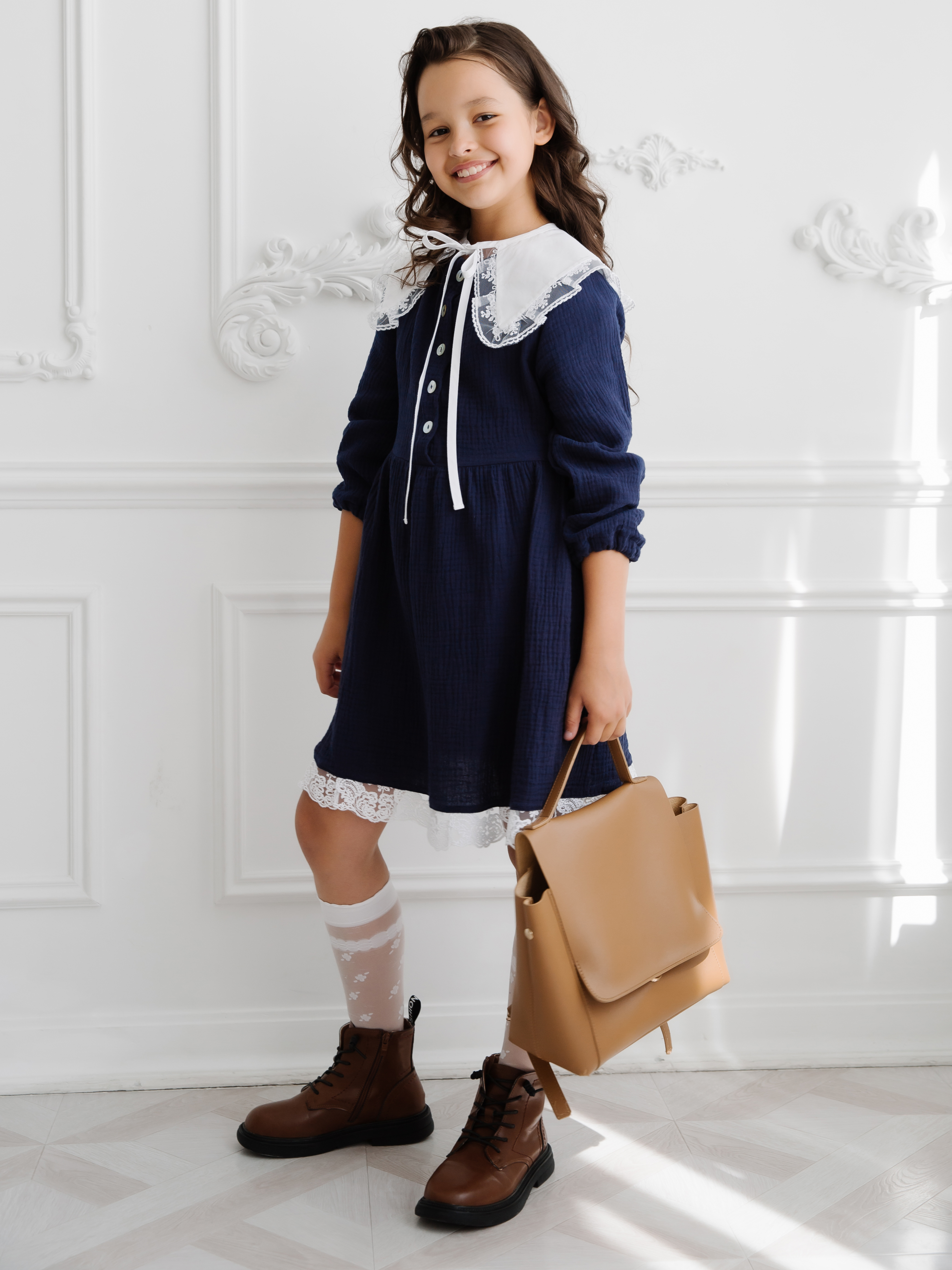 Платье детское Роскошь с детства Агата, синий-белый, 116