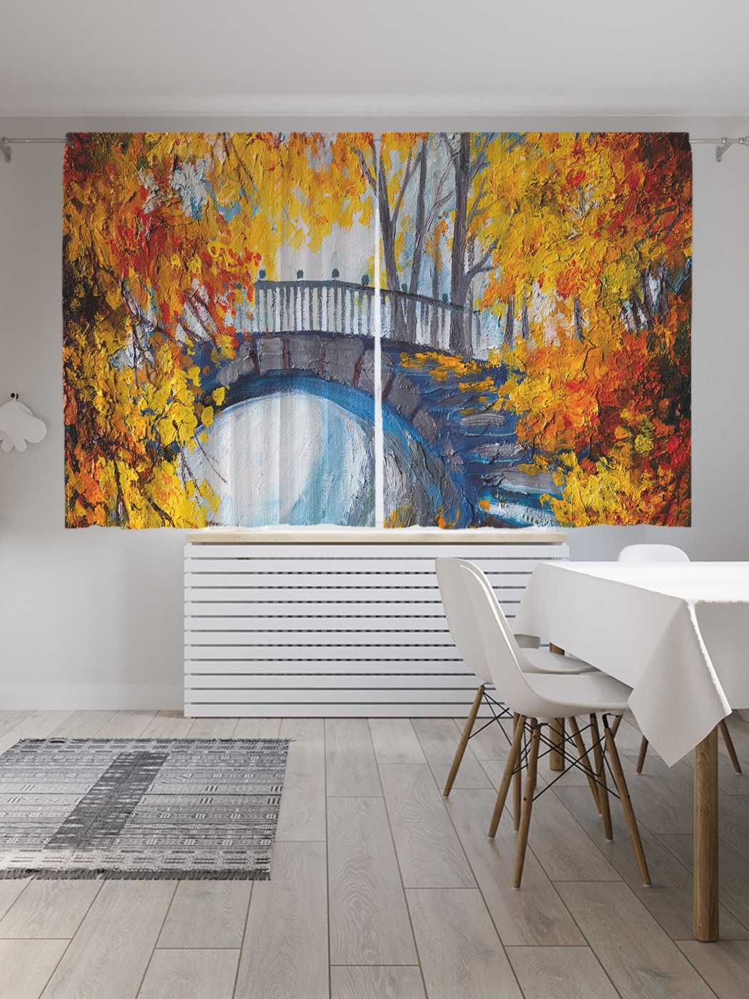 

Классические шторы JoyArty "Осенний мостик", серия Oxford DeLux, 2 полотна 145x180 см, Осенний мостик