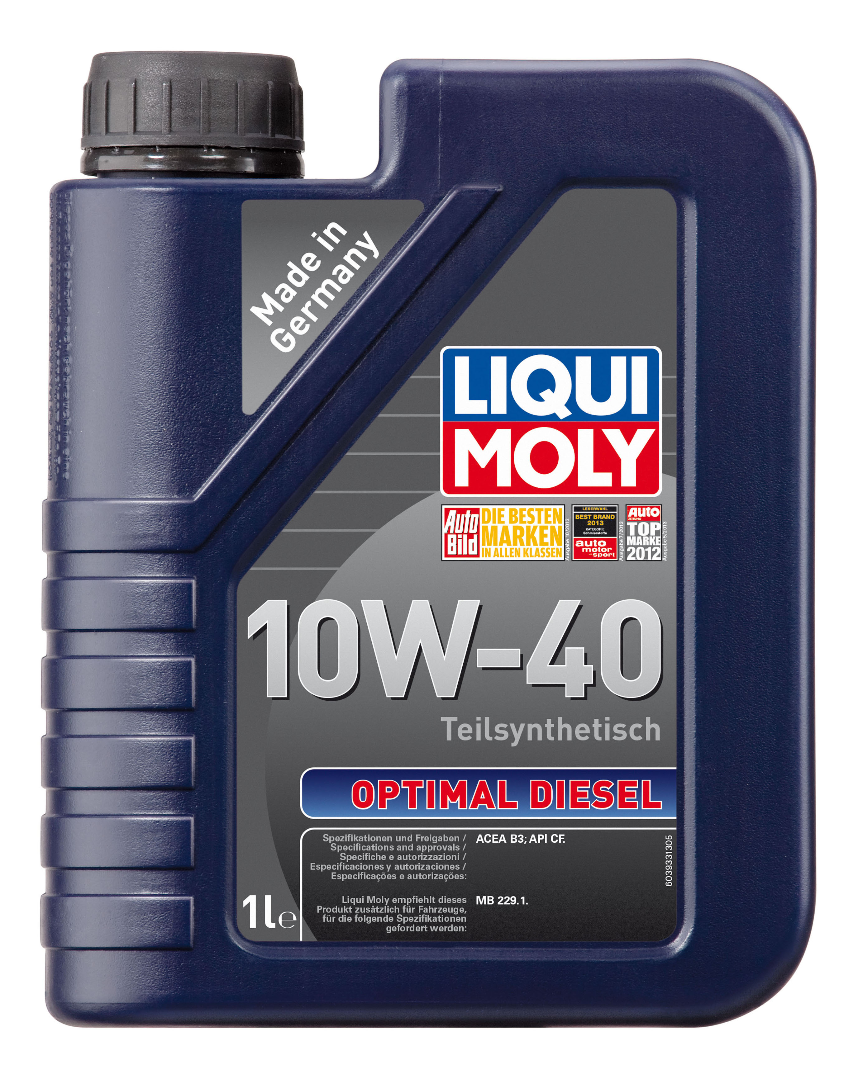 

Моторное масло LIQUI MOLY полуcинтетическое 10W40 CF OPTIMAL DIESEL 1л, П/с. мот.масло Optimal Diesel 10W-40 CF B3 (1л) 3933