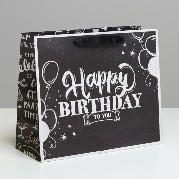 

Пакет крафтовый горизонтальный Happy birthday, ML 27 х 23 х 11.5 см, Черный